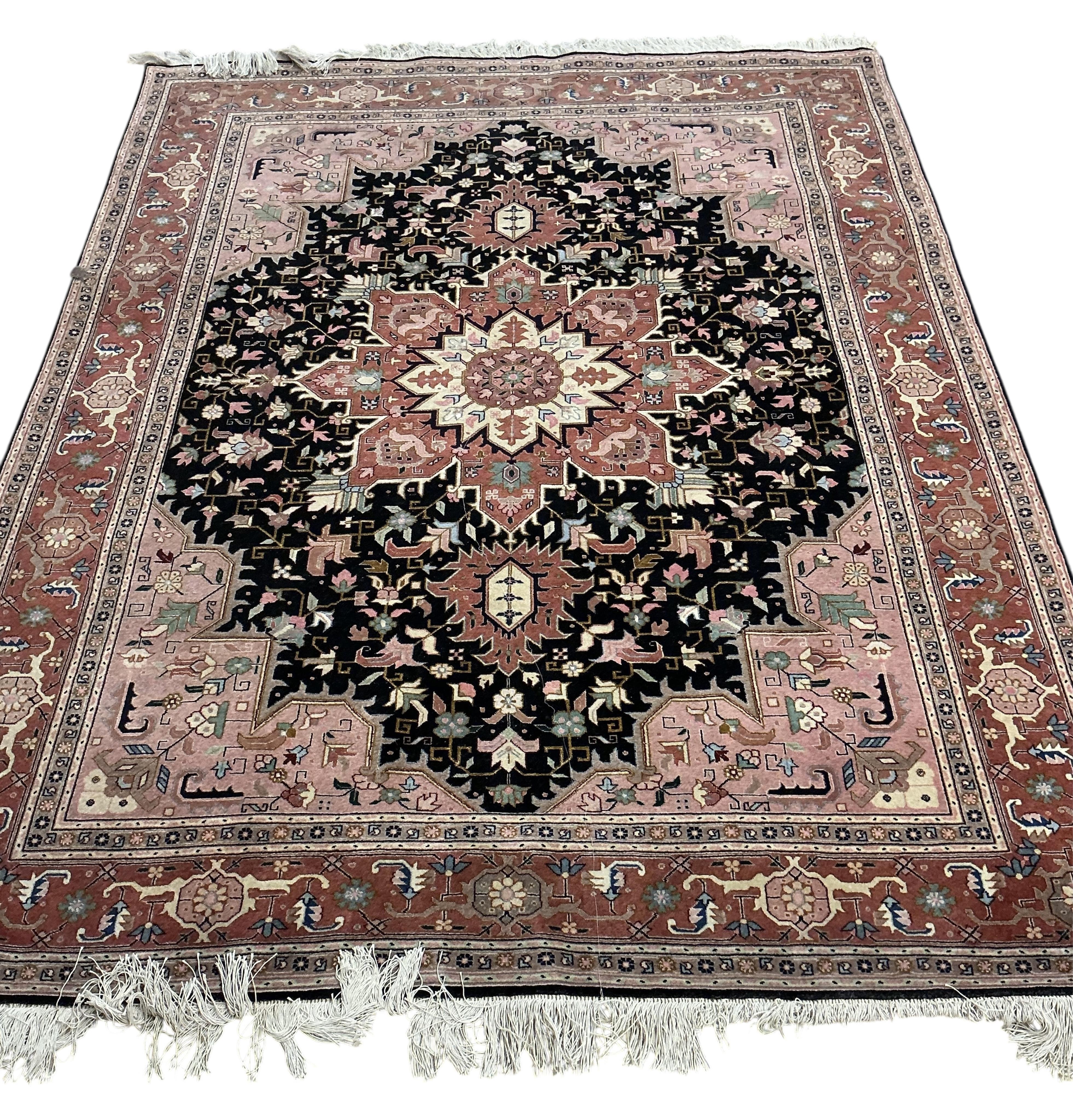 A North West Persian part silk blue ground rug, approx. 190 x 150cm